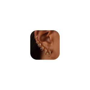 6 Pairs Gold Hoop Earrings for Womem: 14K Gold-plated Lightweight